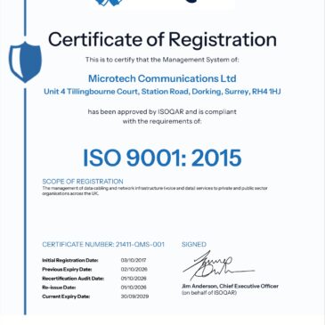 Microtech achieves ISO 9001 recertification for data cabling and network infrastructure services